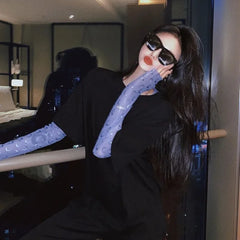 BXOXO Fashion Moon See Through Mesh Bottoming T-shirts 2025 Summer Sexy Slim Fit Tops Women Y2k Grunge Long Sleeve Black Tee Shirt