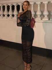 BXOXO Mesh See Through Women Dress Sexy 3 Piece Set Elegant Fashion Female Clothing Casual Slim Camisole Black Bodycon Skirts