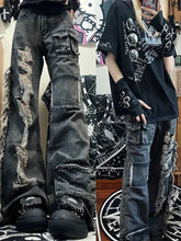 BXOXO American Heavy Hole Denim Cargo Pants Y2k E-Girl High Waist Street Straight Trousers 2025 Summer New Loose Bell Bottom Jeans