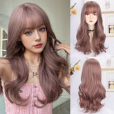 BXOXO Curly Wave Wigs 22 Inch Long Pink Brown Synthetic Heat Resistant Natural Smooth Wig Cosplay Anime Daily Party For Women