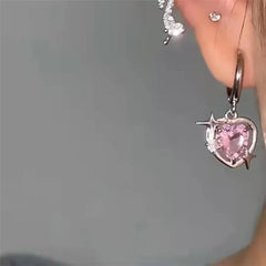 BXOXO New Harajuku Vintage Goth Pink Peach Heart Drop Earrings For Women Grunge Punk Halloween Aesthetic Y2k Fairy Jewelry