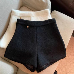 Bxoxo Autumn Faux Wool Shorts Women Y2K High Waist Office Lady Casual Mini Shorts Female Fashion All Match Blend Wide Leg Pants New