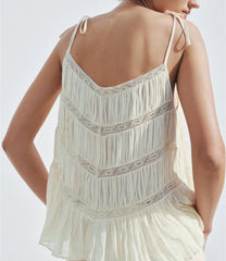 BXOXO Boho Tank Top Y2k Tie Shoulder Cute Flowy Summer Eyelet Tee Lace Patchwork Cami Tops for Women Beach Vacation Clothes