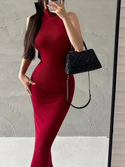 BXOXO Red Skinny Sexy Turtleneck Midi Dress Women Evening Party Ladies Elastic Hip Wrap Elegant Bodycon Dresses Y2k Clothing
