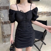 Bxoxo Y2K Ladies Sexy Slim Dress Summer Mini Bodycon Dress Short Style Solid Color Elegant One Piece Korean Style Women's Dress