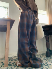 Bxoxo Faux Woolen Warm Plaid Pants Women Vintage Harajuku High Waist Wide Leg Trousers Streetwear Retro Loose Casual Fall Winter Pant