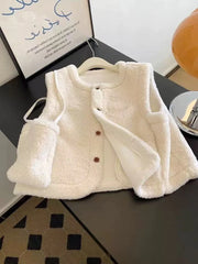 Bxoxo Faux Lamb Fur Vest Women Fashion Patchwork Loose Casual Camis Autumn Korean Single Breasted Sleeveless Plush Cardigan Ladies