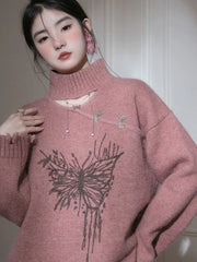 Bxoxo Hollow Out Hole Sweaters Women Vintage Bufferfly Print Lazy Wind Loose Knitted Jumper American Harajuku Y2K Retro Pullover New