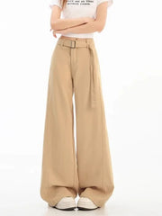 Bxoxo Belt Retro Khaki Jeans Women Y2K High Waist Loose Streetwear Denim Pants Casual American Vintage Autumn Wide Leg Trousers