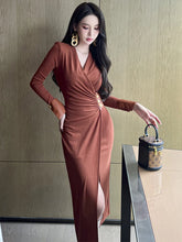 Bxoxo Spring Elegant Sexy Casual Maxi Dresses for Women Black Brown Slit Long Robe Femme Office Party Street Clothing Vestidos