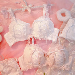 BXOXO Underwear Female Japanese Soft Girl Lace Sweet Girl Bra Small Chest Gathering No Steel Ring Bra Set