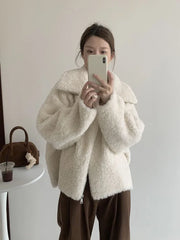 Bxoxo Fashion Faux Lambs Women Jacket Y2K Autumn Plush Thick Zipper Warm Coats Streetwear Long Sleeve All Match Hairy Outerwear New