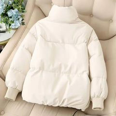 Bxoxo Women Solid Loose Zipper Coat Long Sleeve Pocket Casual Down Coat Winter Thermal Thickened Fall Cotton-padded Jacket 2023