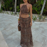 BXOXO 2 Piece Skirt Set for Women Lace Up Back Tank Tops Tie Up High Waist Long Skirts Outfits Fairy Vacation Cottage Dress