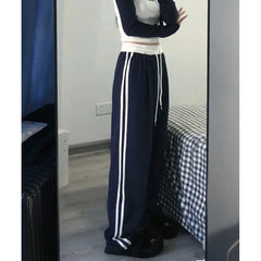 Bxoxo Vintage Stripe Women Wide Leg Pants Y2K Autumn High Waist Baggy Casual Sweatpants Harajuku Korean All Match Straight Trousers