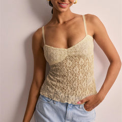 BXOXO Women's Lace See Through Cami Tops Y2K Vintage Sleeveless Spaghetti Strap Ruched Front Camisole Slim Fit Tank Tops