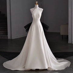BXOXO Customized Luxury White Halter Collar Evening Dress High-Grade Halter Light Trailing Satin Elegant Annual Meeting Evening Dress