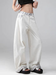 Bxoxo Plaid Patchwork Wide Leg Pants Women Loose Vintage Streetwear Straight Trousers High Waist Hip Hop Bf American Retro Pant New