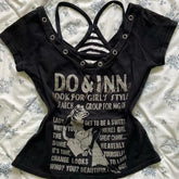 BXOXO Harajuku Fairy Cropped Letter Printing V Neck T Shirts + Stripe Grunge Tank Top Women Summer Y2k Two Pieces Set Aesthetic