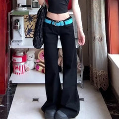 Bxoxo Black Basic Vintage Women's Pants Harajuku Low Waist Wide Leg Korean Fashion Flare Trousers Baggy Office Lady Casual