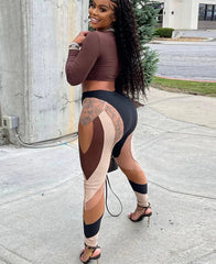 BXOXO Mesh Patchwork Print Leggings Women Hipster Y2K Stitching Color Match Sheath Pants High Waist Body-Shaping High Streetwear