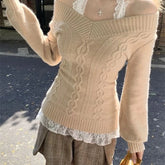 Bxoxo Korean Style Grey Sexy Sweater Women Sweet Off Shoulder V-neck Knitted Pullover Slim Up Fashion Long Sleeve Sweaters