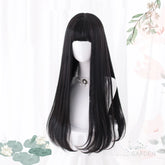BXOXO Long Straight Black Synthetic Wig For Woman With Bangs black Cosplay Lolita Wigs Heat Resistant Natural Hair