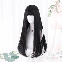 BXOXO Long Straight Black Synthetic Wig For Woman With Bangs black Cosplay Lolita Wigs Heat Resistant Natural Hair