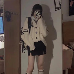 Bxoxo Striped Loose Cardigan Women Y2K Vintage Autumn Winter Single Breasted Sweater Streetwear Casual Korean Female Knitted Coat