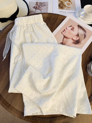 Bxoxo Chic Diamond Wide Leg Pant Elegant Women Loose High Waist Fashion Trousers Casual Korean Lace Up Female Sweet Pants Summer