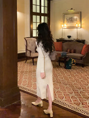 Bxoxo Square Neck Knitted Midi Dress for Women Autumn Sexy Slim Solid Dress Y2K French Elegant Office Lady All Match Hip Vestidos New