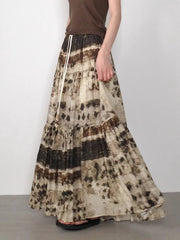 Bxoxo Vintage Ink Wash Print Long Skirt Women Harajuku Elegant High Waist Skirts Retro Gothic Streetwear A-line Midi Skirts