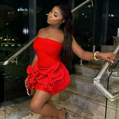 BXOXO Christmas Birthday Banquet Party Elegant Y2K Summer Bodycon Dresses Women Chic 3D Flowers Hem Skinny Sexy Strapless Dress