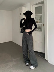 Bxoxo Women Cargo Pants Grey Vintage Y2k Baggy Korean Style High Waist Trousers Techwear Aesthetic Female Streetwear Hippie