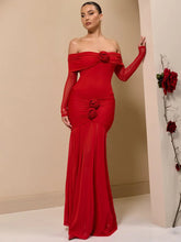 BXOXO Off-shoulder Strapless Rose Sexy Maxi Dress For Women Fashion Long Sleeve Backless Ruched Bodycon Club Party Dress