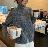 Bxoxo Women Zip Up Sweater High Neck Zipper Front Knit Cardigan Sweater Jacket Ladies Autumn Winter Korean Fashion Outfit