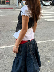 BXOXO Women Y2K Aesthetic Denim Vest Coat Sleeveless V Neck Button Down Crop Top Summer 2000s Gothic Grunge Kawaii Tank Top Streetwear