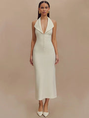 BXOXO Halter Deep V Neck Sleeveless Sexy Maxi Dress For Women Elegant Backless Bodycon Tank Dress Femme Fashion Long Dress