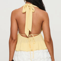 BXOXO Women Crop Halter Cami Top Y2k Sleeveless Bow Tie Solid Color Cami Sexy Deep V Neck Backless Halter Tank Outwear