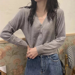 BXOXO FALL OUTFIT Women Knit Cardigans Sweater V-neck Long Sleeve Thin Jacket Spring Autumn Cashmere Cardigans Solid Single Breasted Sweaters