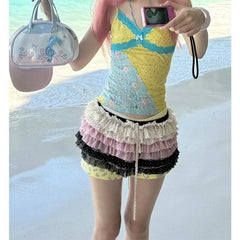 Bxoxo Y2k Vintage Mini Skirt Women Japanese Style 2000s Harajuku Polka Dot Layered Short Skirt Kawaii Fashion Ruffles Skirts