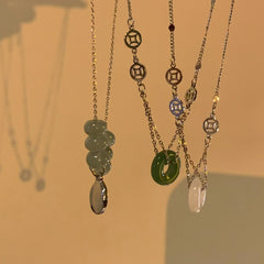 BXOXO New Chinese Style Stone Buckle Necklace New Female Minority Design Sense Clavicle Chain Neck Chain Aesthetic Jewelry