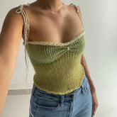 BXOXO New Women Mini Vest Y2K Retro Streetwear Kawaii Girl Knitted Tie-up Strap Crop Top Sexy Hollow Out Backless Camisole Chic