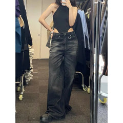Bxoxo Black Vintage Washed Wide Leg Women's Jeans Y2k Overzised Korean Fashion Denim Pants Baggy Hip Hop Streetwear Gyaru