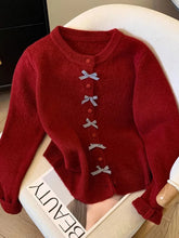 Bxoxo Cute Bow Women Cardigan Long Sleeve Lazy Wind Sweet Knitted Sweater Casual Loose Preppy Style Vintage Lady O Neck Fall Tops