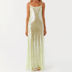 BXOXO Women Shiny Sequins Dress Summer Draped Backless Spaghetti Strap Party Dress for Vacation Cocktail Beach Streetwear