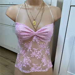 BXOXO Chic Women Chest Wrap Backless Crop Tops Sweet Girl Halter Tops Folds V Neck Slim Fit Camis Y2K Fairycore Cute Vest Clothe