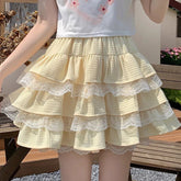 Bxoxo Japanese Sweet Lolita Cake Skirts Women Summer Lace Patchwork A Line Skirt Y2K Kawaii Ruffled Mini Skirts with Shorts Female