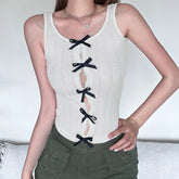 BXOXO Contrast Bow Patchwork Crop Top Sexy Sweet Split Sleeveless Tank Tops Women Y2k Vintage Club Party Vest 90s Fairycore Tee