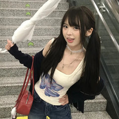 BXOXO Japanese Y2k Tank Tops Women Print Floral Sleeveless T Shirts 2000s Aesthetic Streetwear Camis Korean Style Summer Tops